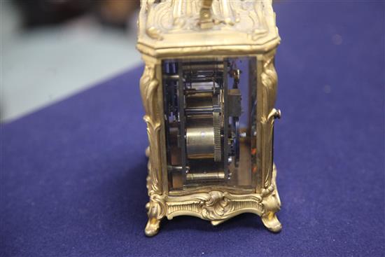 An early 20th century ormolu hour repeating carriage clock, 5.5in.